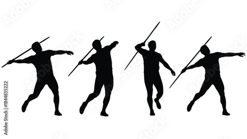 Four athletes in motion with javelins a dynamic sports illustration silhouette