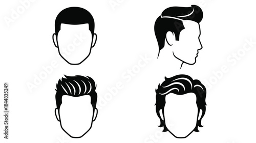 Four male head silhouettes displaying different hairstyles and facial features silhouette