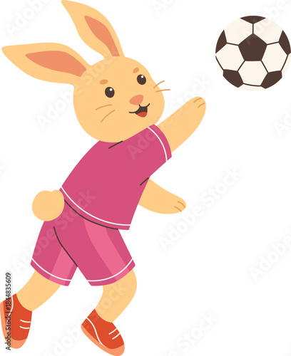 Cute Bunny Playing Soccer Game Illustration