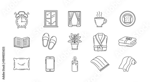 Minimalist home essentials: line art icons for daily comfort and relaxation