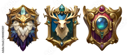 Ornate Badges and Emblems for Fantasy Themes and Adventure Illustrations