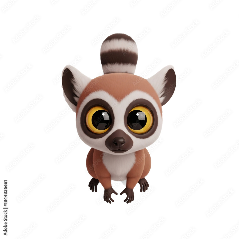 Obraz premium Adorable Ring-tailed Lemur Character Illustration - Cute and Playful Cartoon Animal