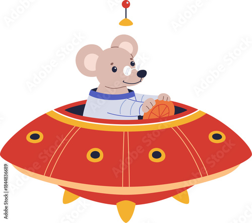 Cute Mouse Pilot in Spacecraft Illustration