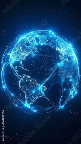 Digital Globe Network Blue Lights Glowing Connections Dark Background Abstract Technology Futuristic Concept