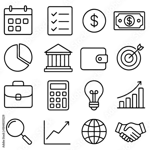 Financial Symbol Collection: A curated collection of essential financial symbols, embodying the core elements of the business world, suitable for diverse financial concepts.