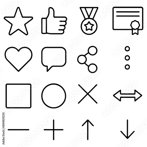 Versatile Icon Set: A comprehensive collection of meticulously crafted, minimalist icons designed to enhance digital interfaces, and various designs.