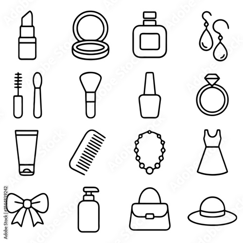 Glamour Essentials: A curated collection of beauty essentials arranged, each meticulously outlining the building blocks of beauty and personal style.