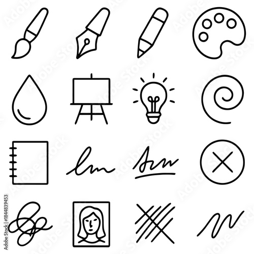 Artistic Elements and Design Tools: An array of artistic elements, design tools, and icons. Capture the essence of creativity and design with a comprehensive collection of tools for graphic design.