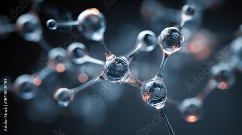 Fototapeta Naklejka Na Ścianę i Meble -  molecule or atom, Abstract structure for Science or medical background, 3d illustration, science, atom, abstract, chemistry, structure, blue, chemical, background