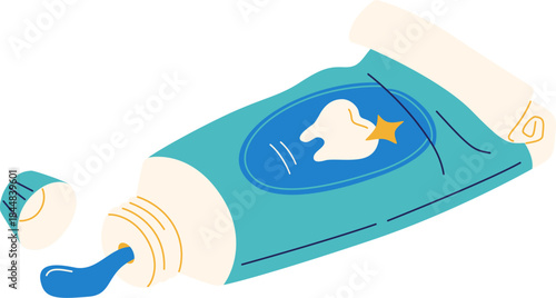 Blue Toothpaste Tube With White Tooth Illustration