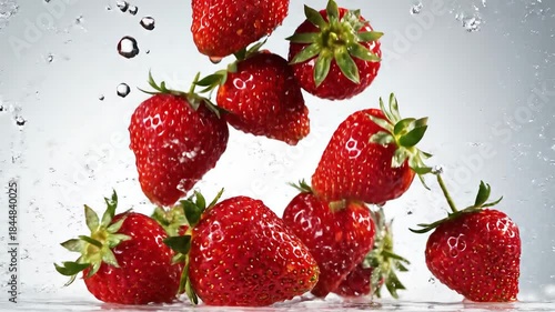 Fresh Strawberries Falling into Water A Vibrant and Refreshing Display of Summer Fruit Showcasing Natural Beauty and the Joy of Healthy Eating in a Clean Bright Setting.