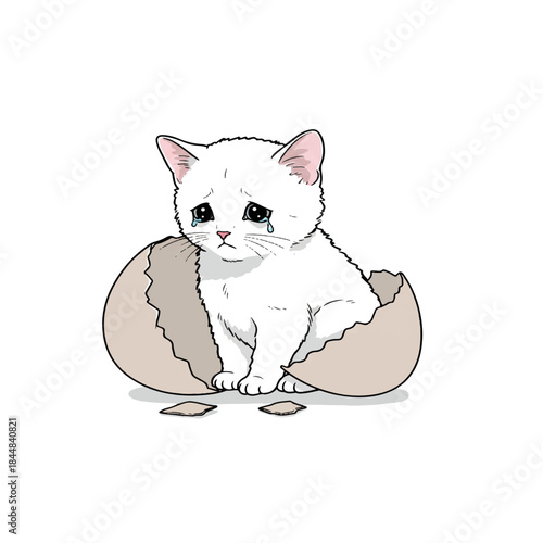 Sad kitten in eggshell