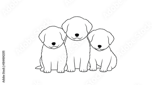 Three adorable puppies huddled together in a charming black and white silhouette