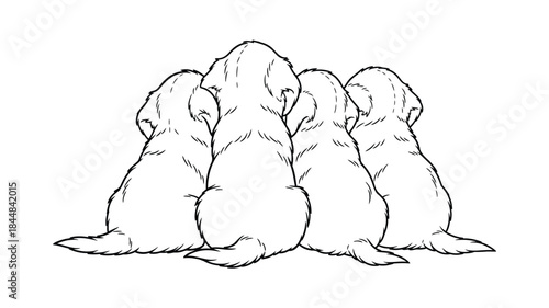 A charming cluster of golden retriever puppies huddled together silhouette