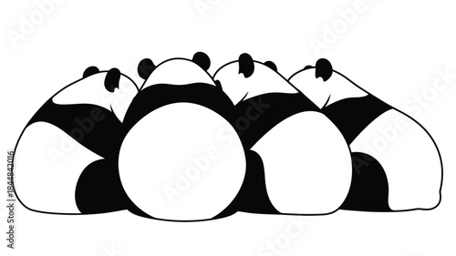 A group of pandas playfully piled together creating a charming silhouette