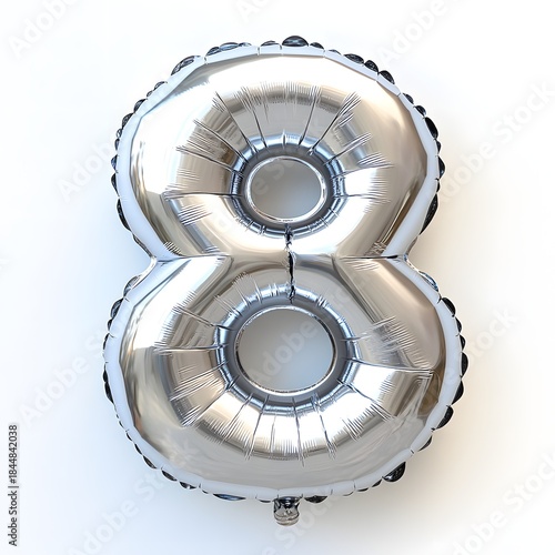 Cheerful Inflated Metallic Silver Balloon Number Eight Celebration