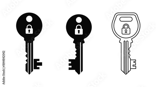 Black and white key icons with lock details a striking silhouette