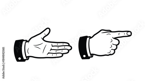 Two hands gesturing with pointing and open palm a striking silhouette