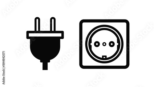 Electrical plug and socket icons presented as a stark black silhouette
