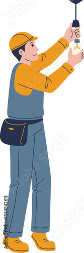 Man Changing Light Bulb Illustration