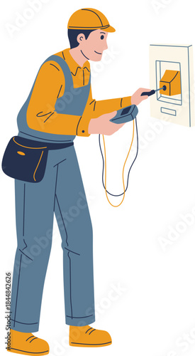 Electrician Working with Electrical Panel Illustration