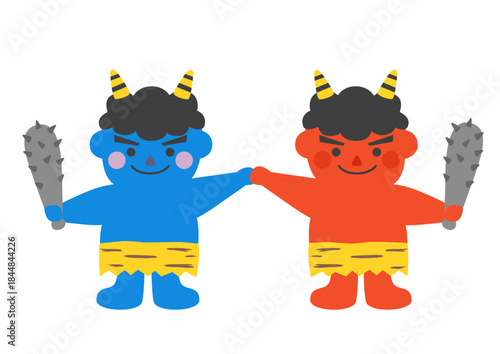 節分の赤鬼と青鬼のイラスト