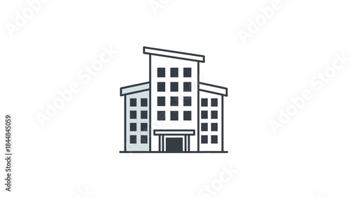 Modern Office Building Facade with Multiple Floors and Windows.