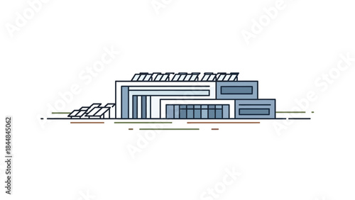 Modern Commercial Building Facade with Geometric Design.