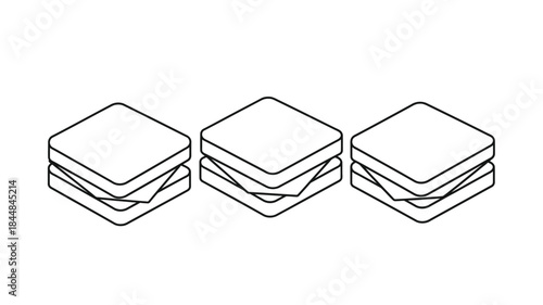 Three stacked sandwiches in a simple black and white line art silhouette