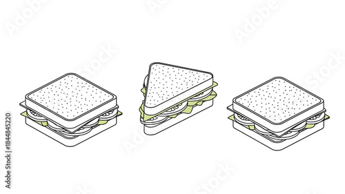 Three triangular sandwiches depicted in a simple line art silhouette