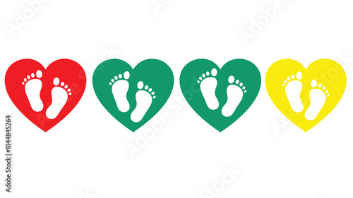 Colorful heart shapes with baby footprints a vibrant and cheerful silhouette