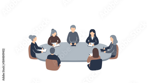 Diverse group of people collaborating around a round table.