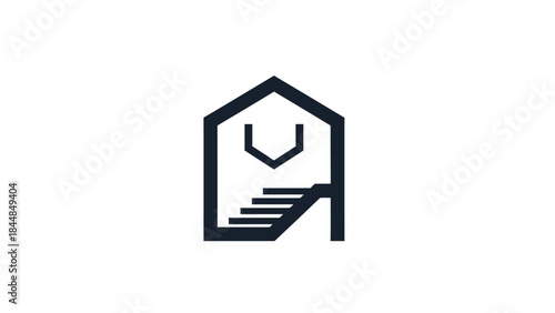 Modern Abstract House Logo Design with Stairs and Bag Symbol.