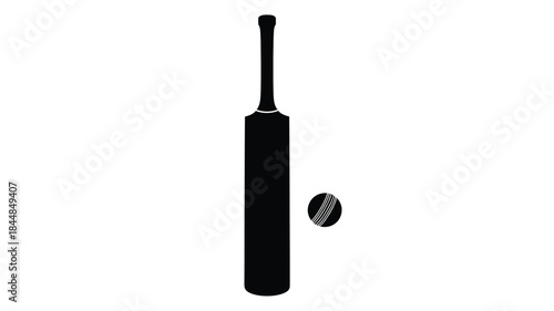 A cricket bat and ball depicted in a striking black silhouette