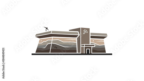 Modern Museum Building with Layered Facade and Bird Silhouette.