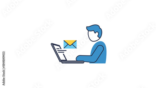 Person working on laptop sending email communication concept.