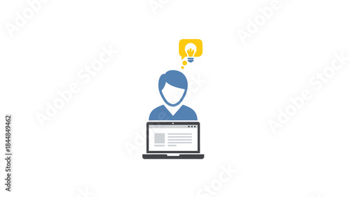 Person with Laptop and Lightbulb Idea Symbol.