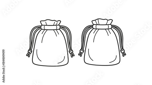 Two drawstring pouches simple line art illustration minimalist design silhouette