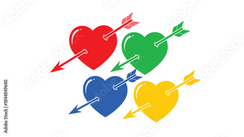 Four colorful hearts pierced by arrows a vibrant love concept silhouette