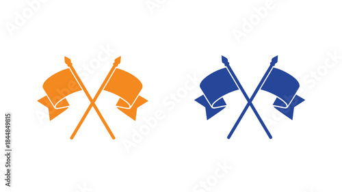 Two crossed flags in blue and orange a striking graphic silhouette