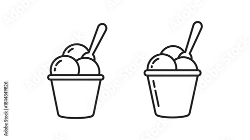 Two ice cream cups outlined in black a minimalist design silhouette