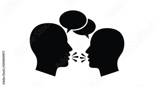 Two people in conversation with speech bubbles a striking silhouette