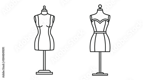 Two dress form outlines a design sketch and a stylish silhouette