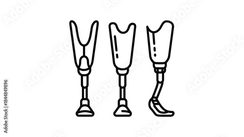 Three prosthetic legs in a simple line drawing silhouette