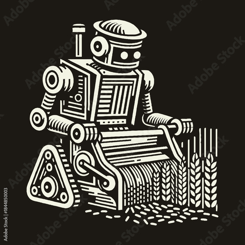 Robot Harvesting Wheat: A Technological Agriculture Illustration.