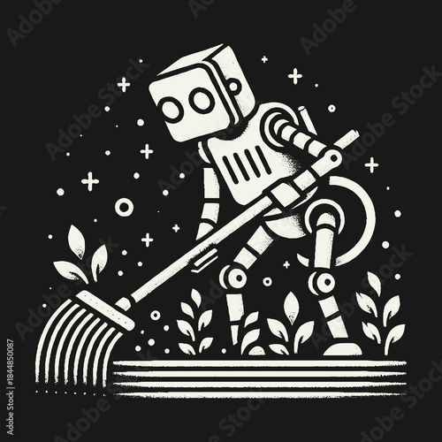 Robot Gardening: A Futuristic Illustration of Automated Landscaping.