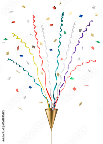 Party cracker and colorful confetti	