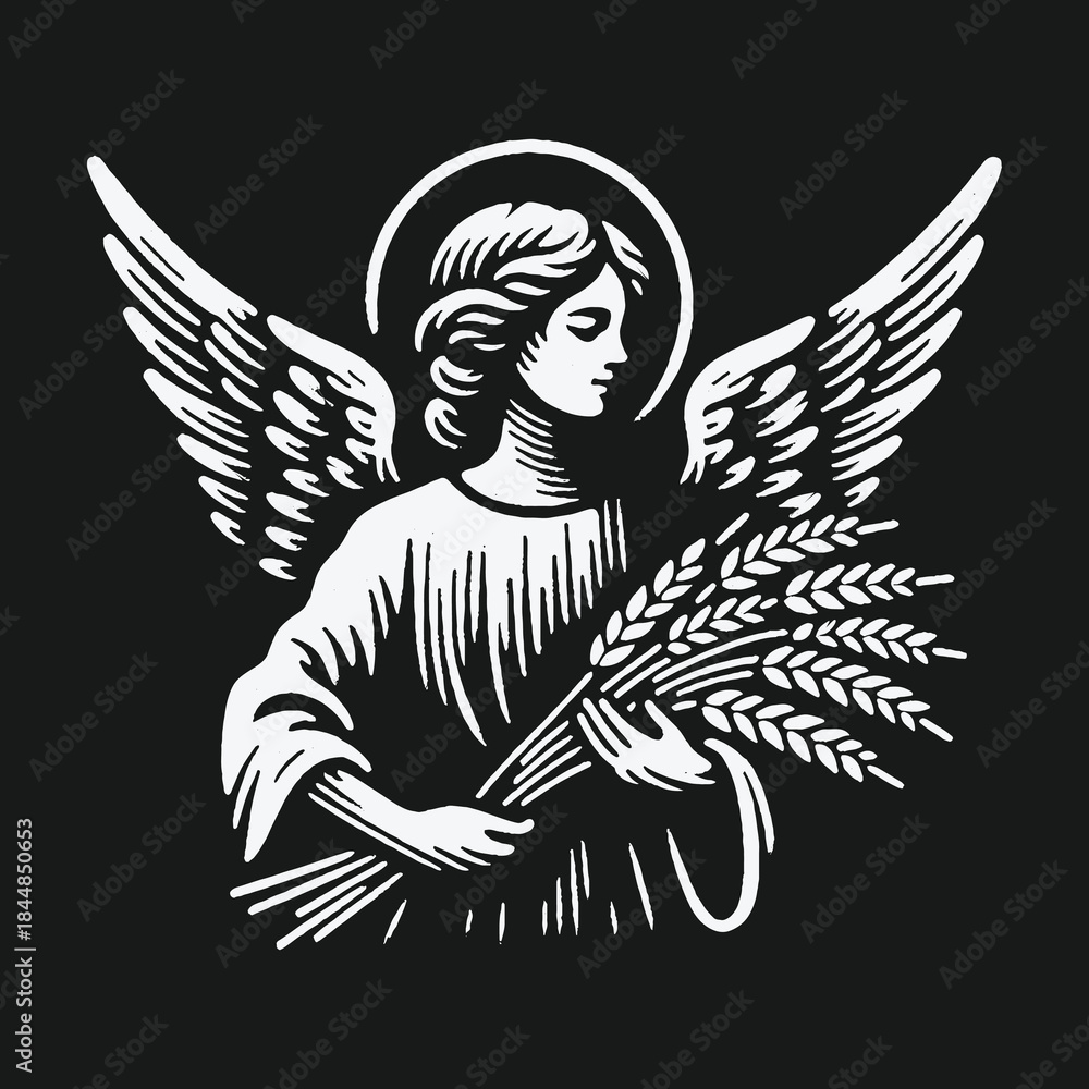 custom made wallpaper toronto digitalAngel with Wheat: Serene Illustration of Divine Grace and Harvest.