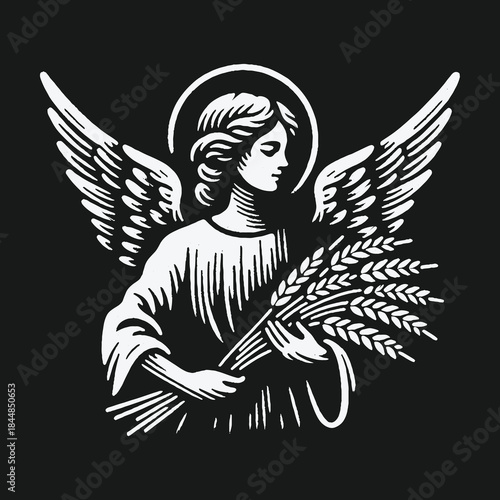 Wallpaper Mural Angel with Wheat: Serene Illustration of Divine Grace and Harvest. Torontodigital.ca