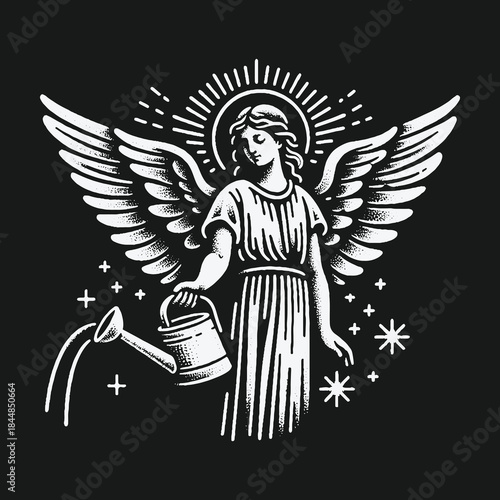 Angel with Watering Can: A Serene Illustration.